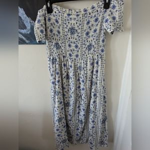 Blue floral strapless dress